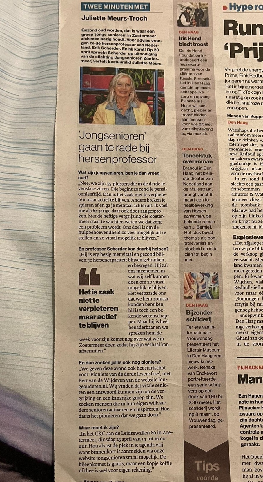 Je bekijkt nu Interview AD, aankondiging bijeenkomst 23 april met Erik Scherder